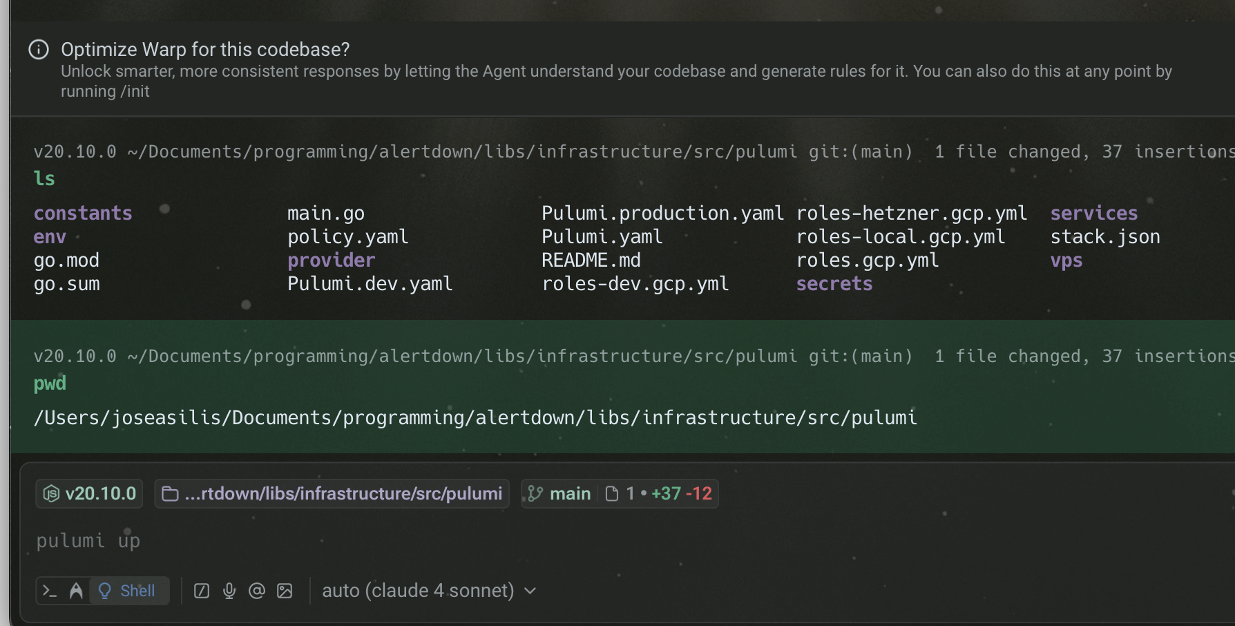 A terminal pointing to the location of the roles-hetzner.gcp.yml. 