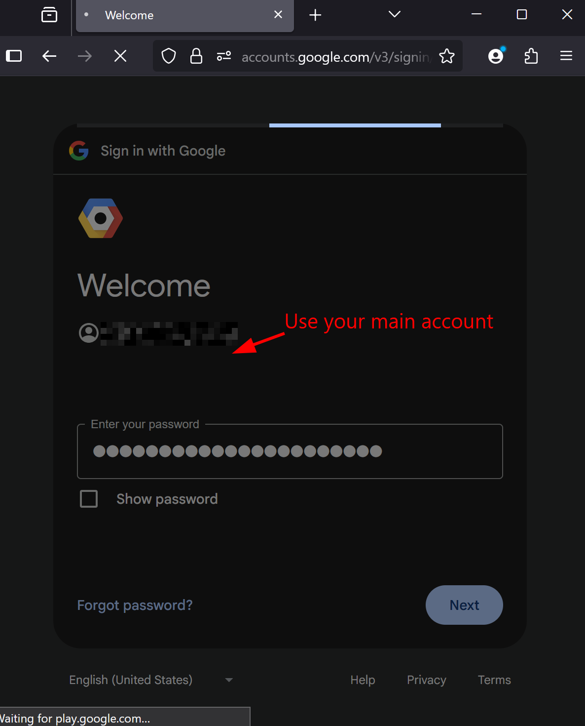 Select the account that has admin permissions