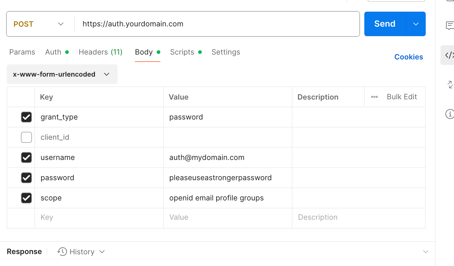 See the grant_type, scope fields that we add these additionally to our scripts.