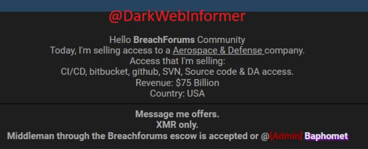 Data breach sale