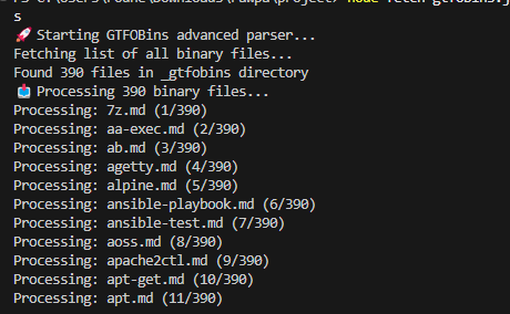 Downloading GTFOBins .md files to locally parse into my db