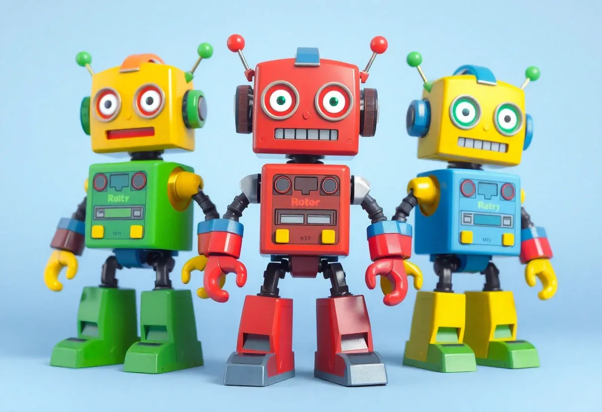 3 colorful robots animated