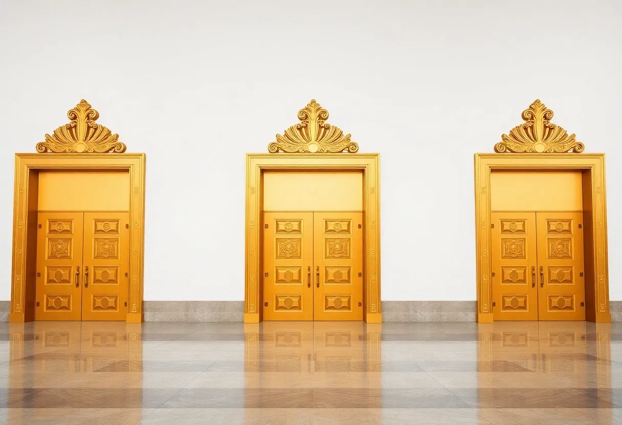 3 large golden doors