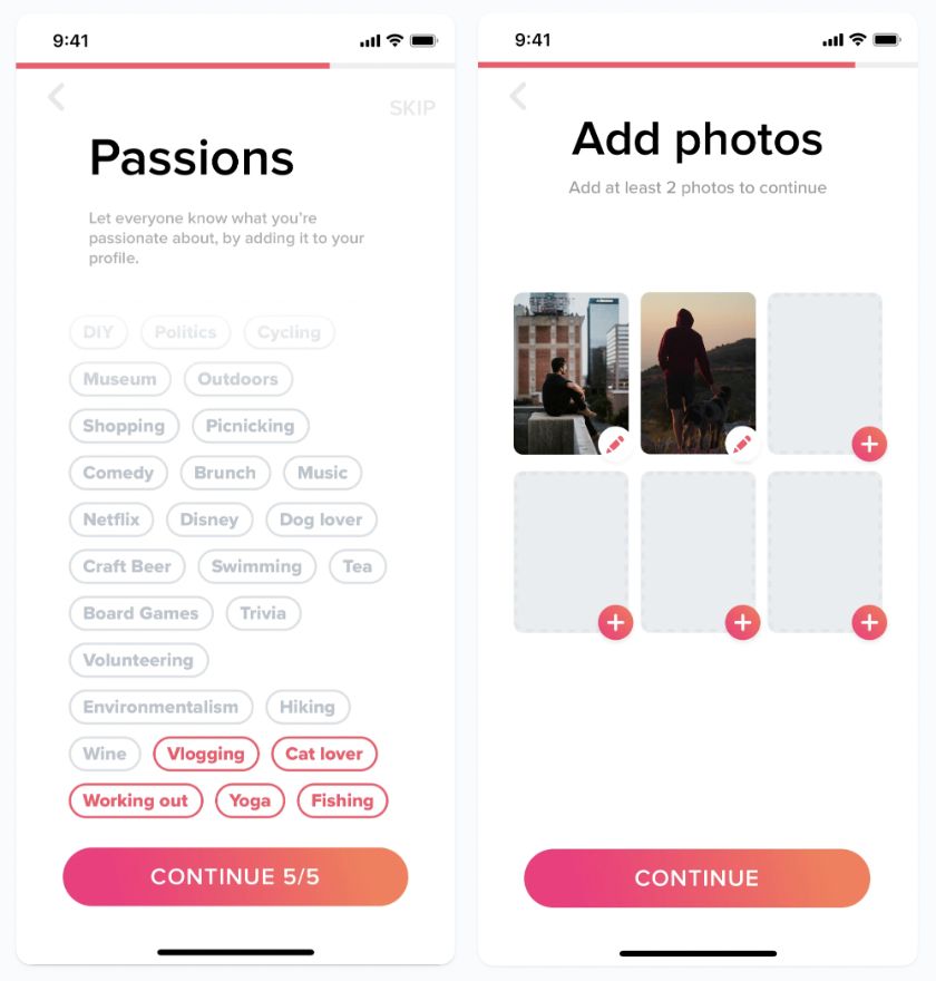 Tinder, Source: https://mobbin.com/