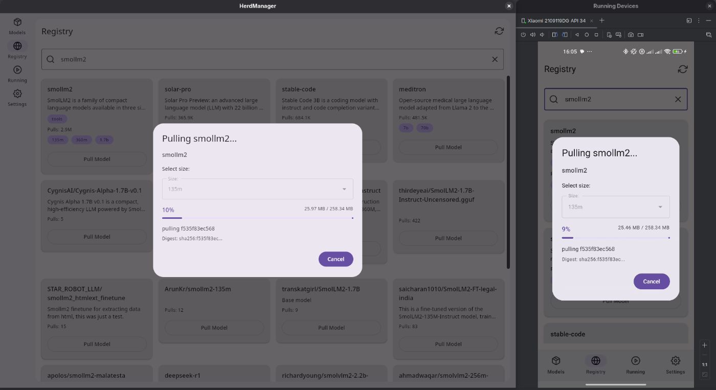 Pull dialog with live progress bar