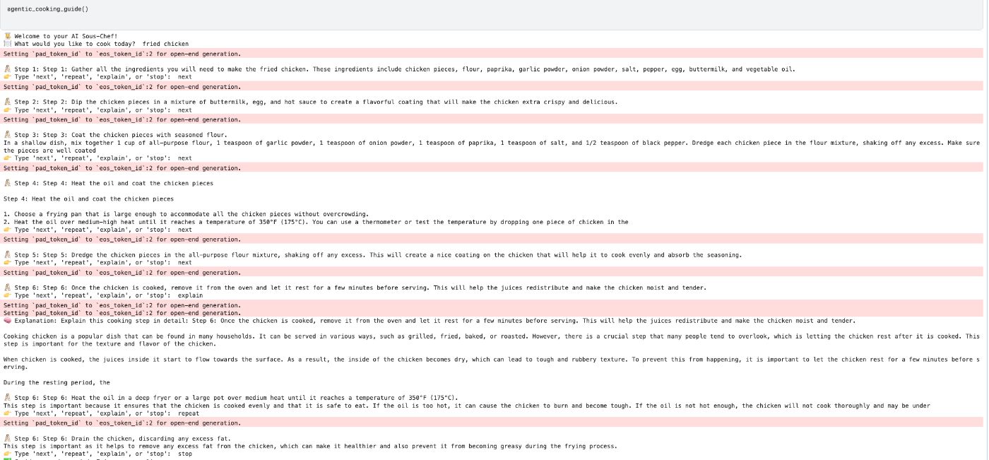 Fig 3. Output of agentic AI cooking assistant for fried chicken recipe