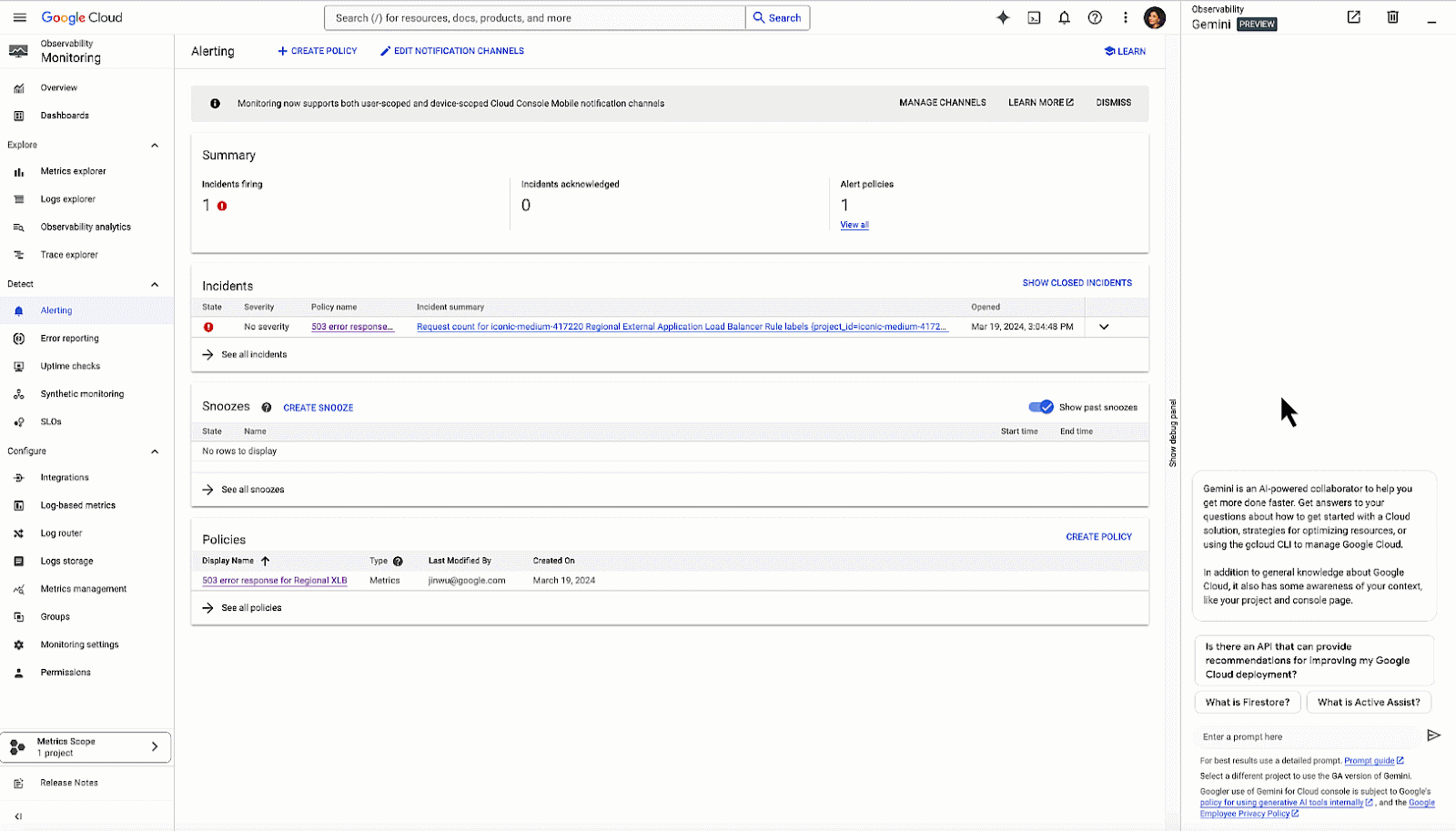 Cloud Assist saves time with alert summarization, log explanation and contextual troubleshooting.