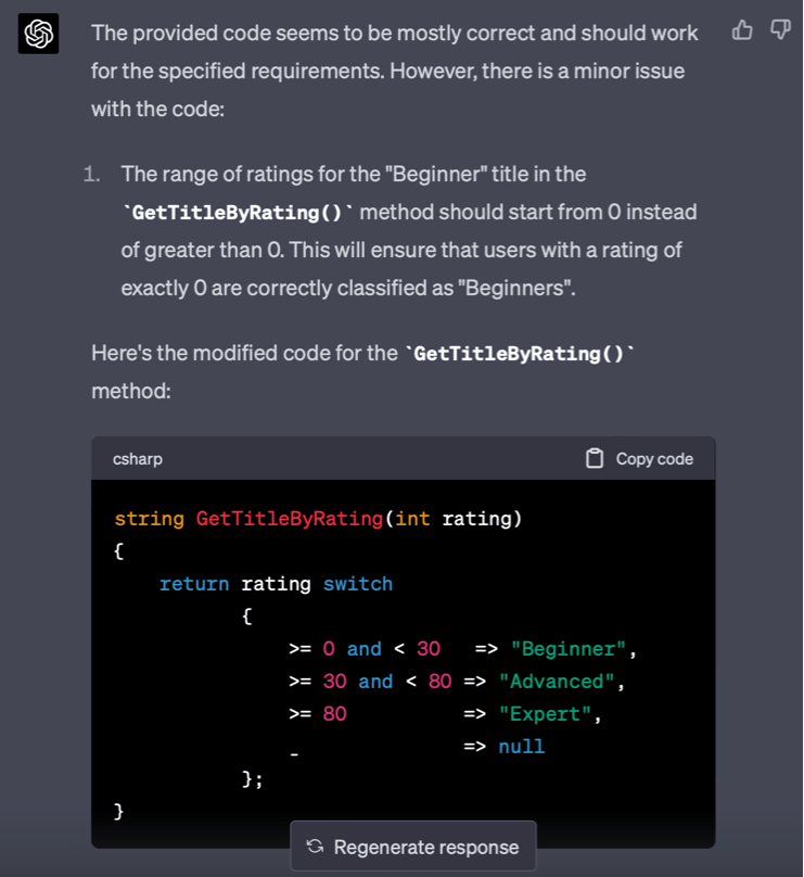 ChatGPT-4 fixes a bug in the C# program