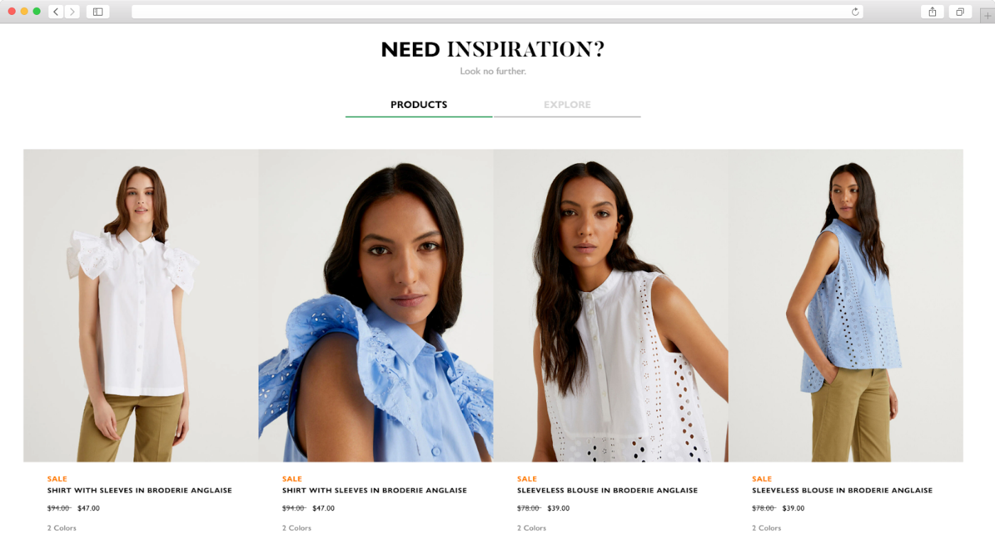 A product recommendation example on United Colors of Benetton’s website