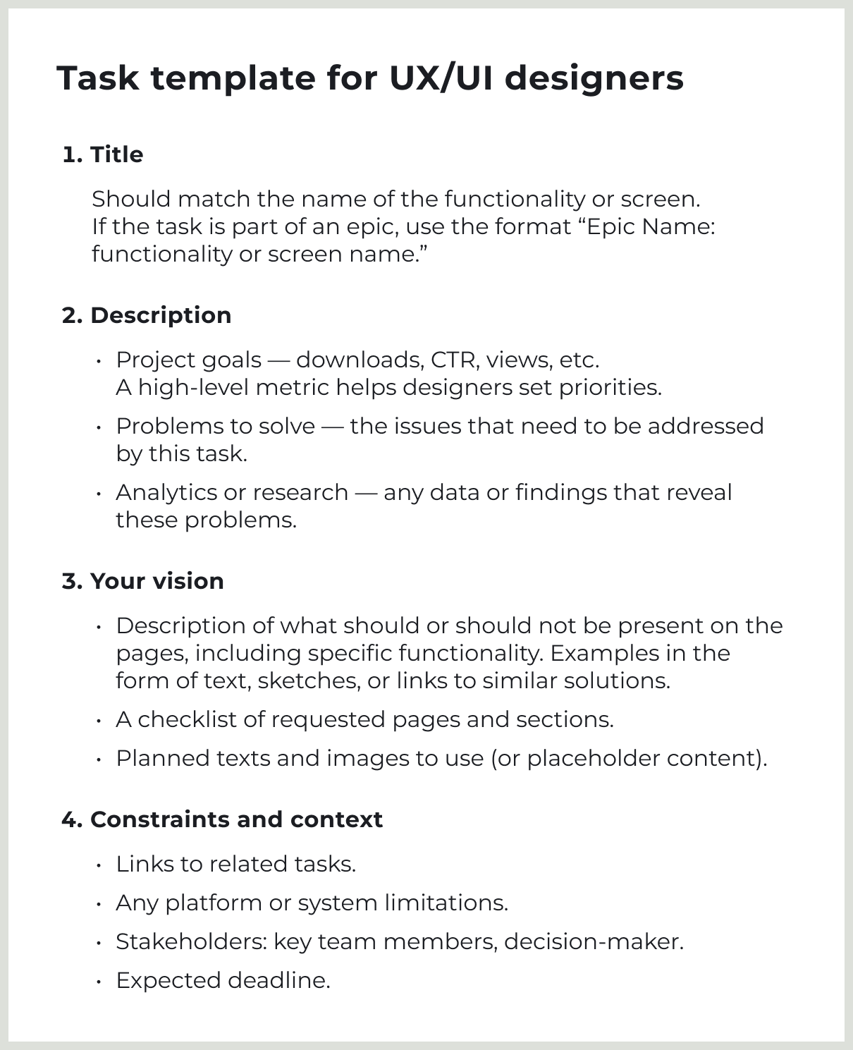 Task template for UX/UI designers