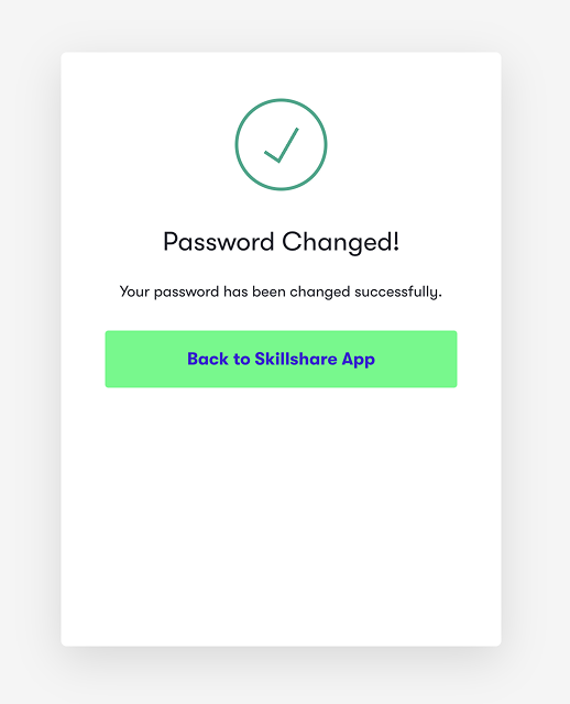 Success message after updating the password in the Skillshare app