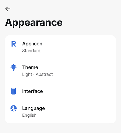 Appearance settings in the Revolut app