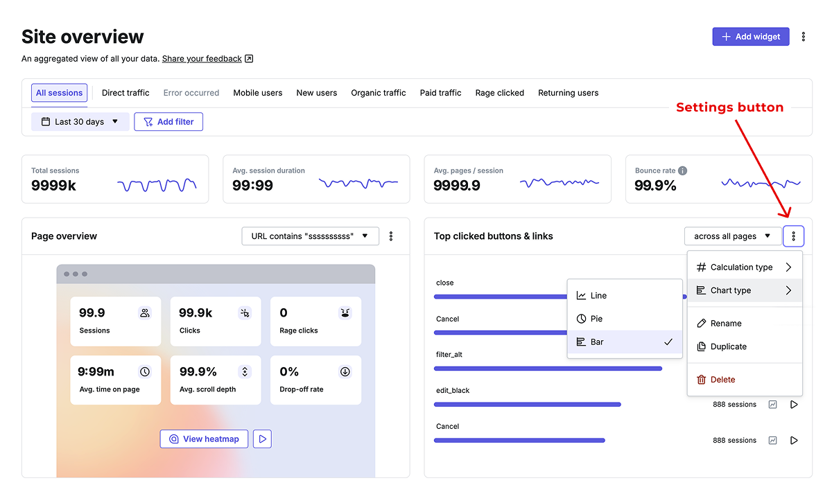 Dashboard settings in the Hotjar platform