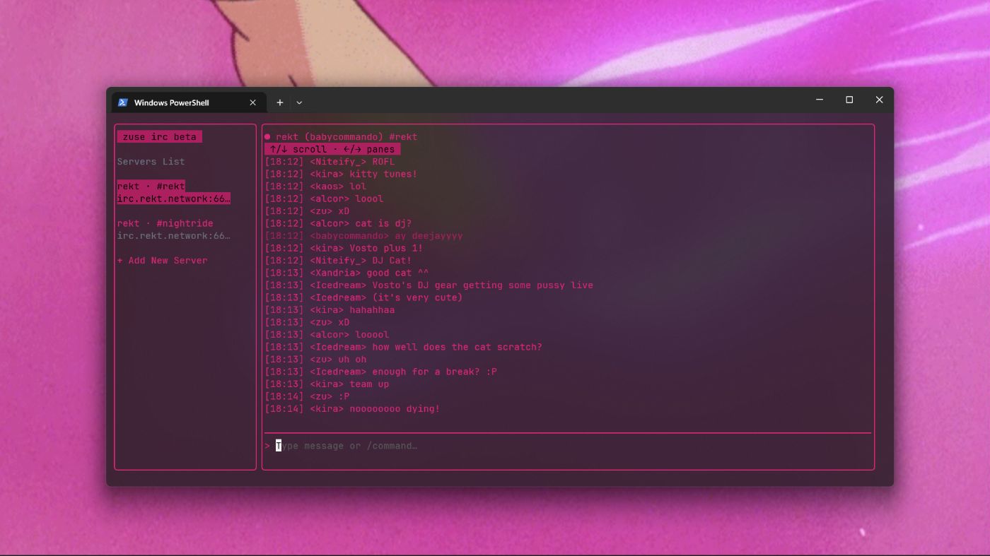 Chatting on rekt.fm — a hackers music radio IRC