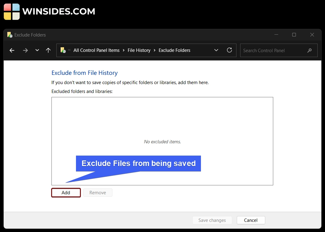 Exclude files from being saved.  