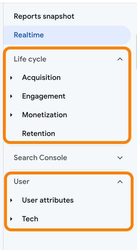 GA4 Reports Navigation Menu