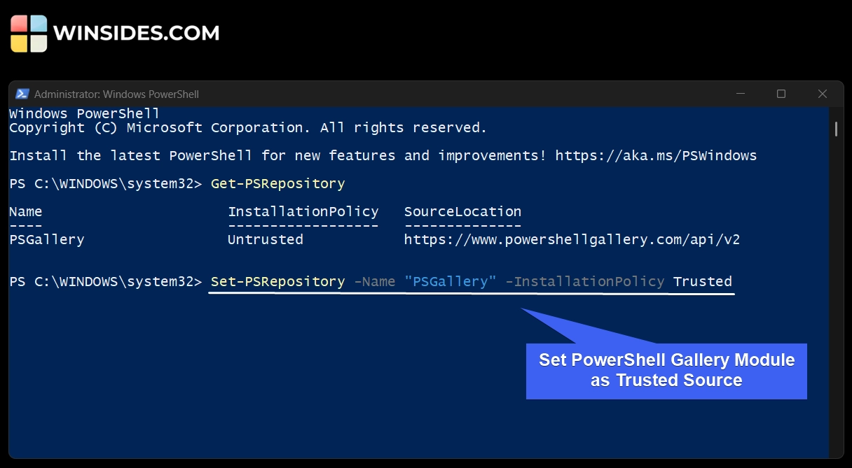 Set PSGallery as Trusted Source