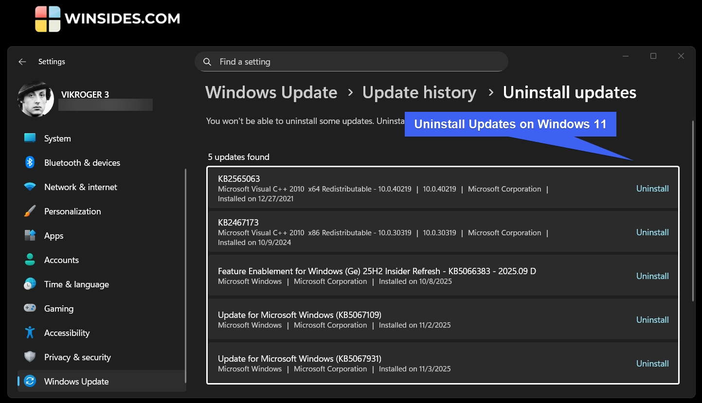 Uninstall Updates on Windows 11