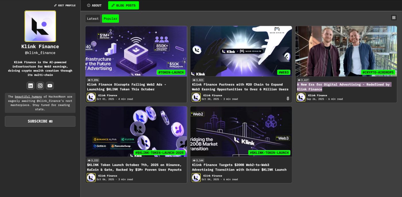 Klink Finance business profile on HackerNoon. 