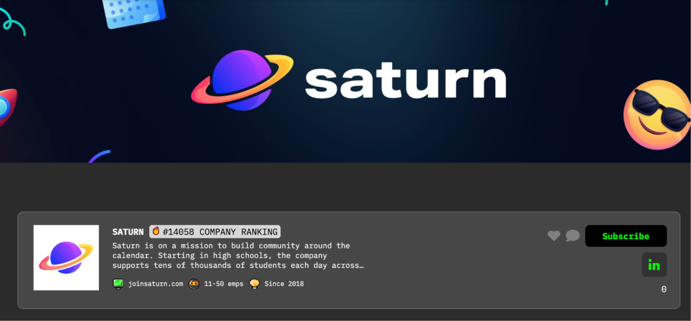 Saturn Company Page on HackerNoon. 