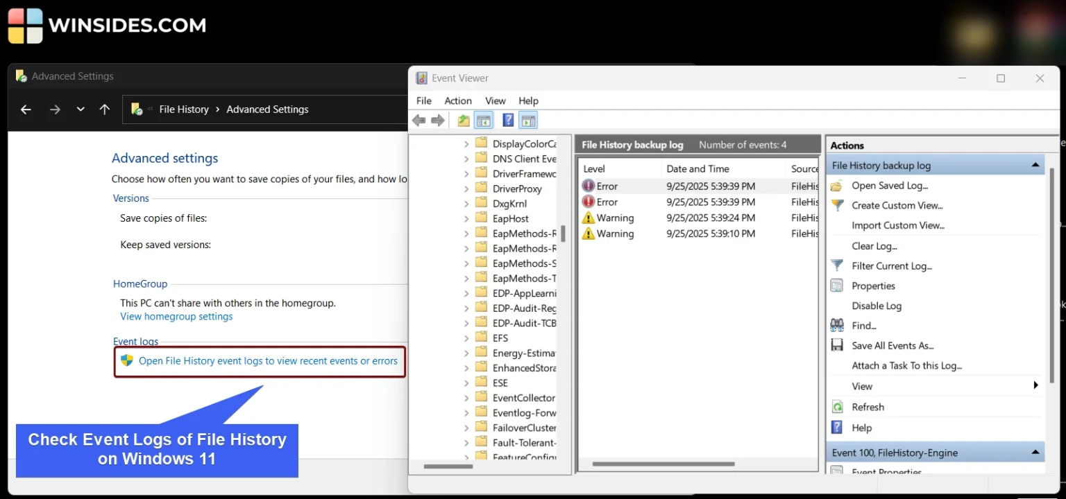Check event logs of file historiy on Windows 11