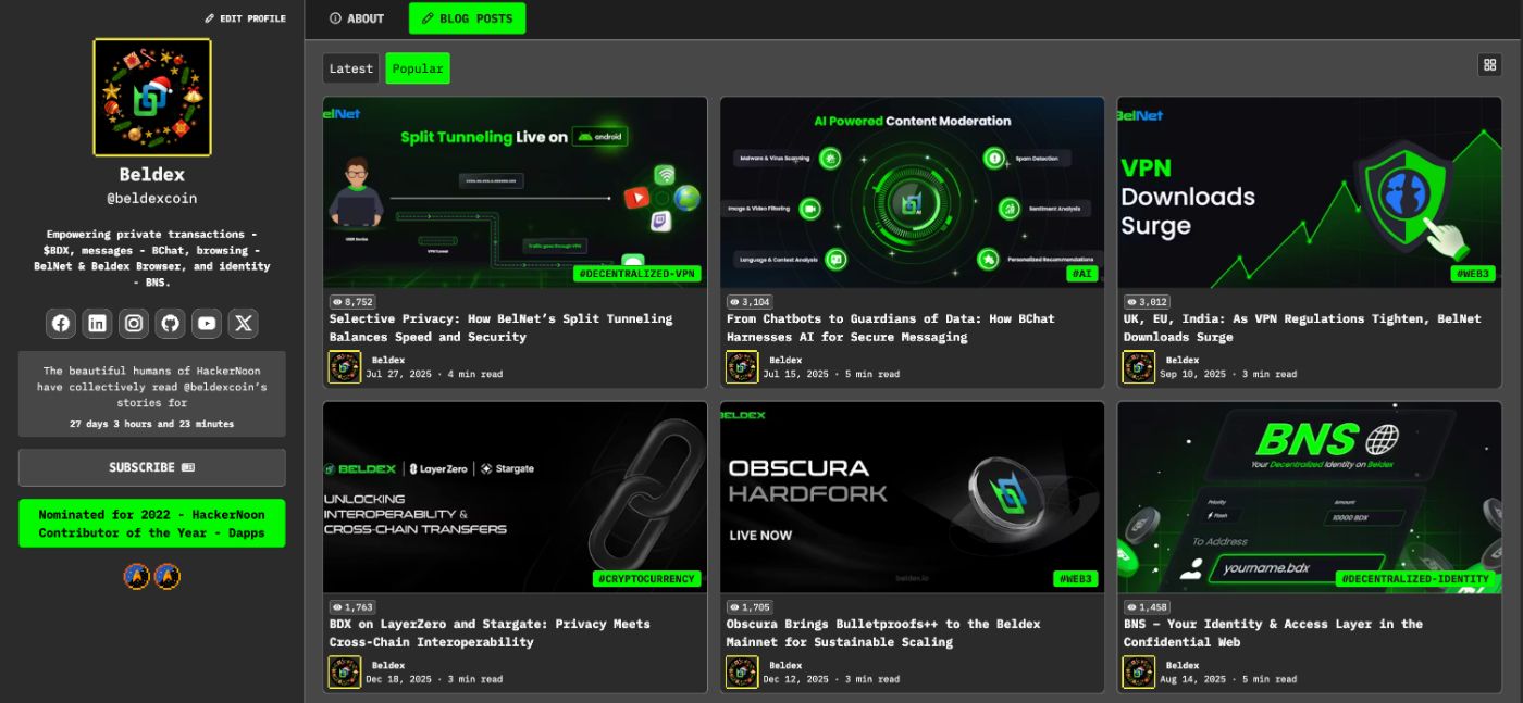 Beldex's Business Blogging Page on HackerNoon