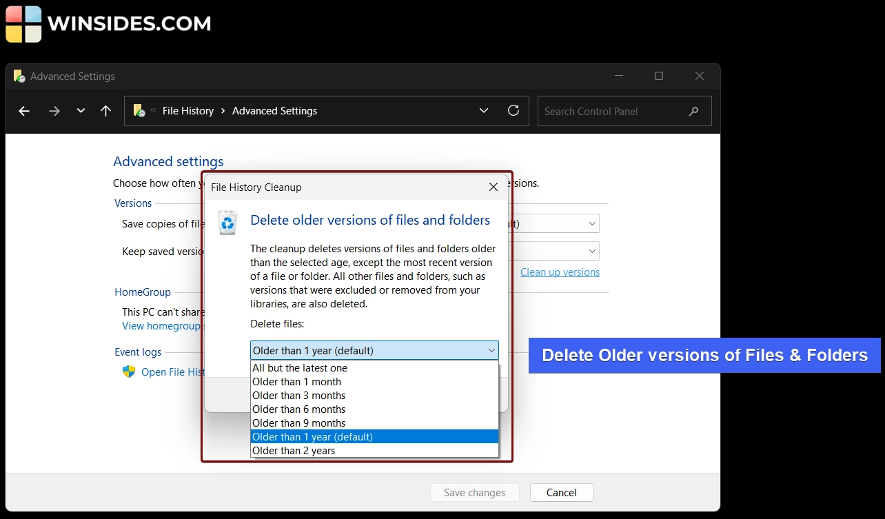 Delete older versions of files and folders