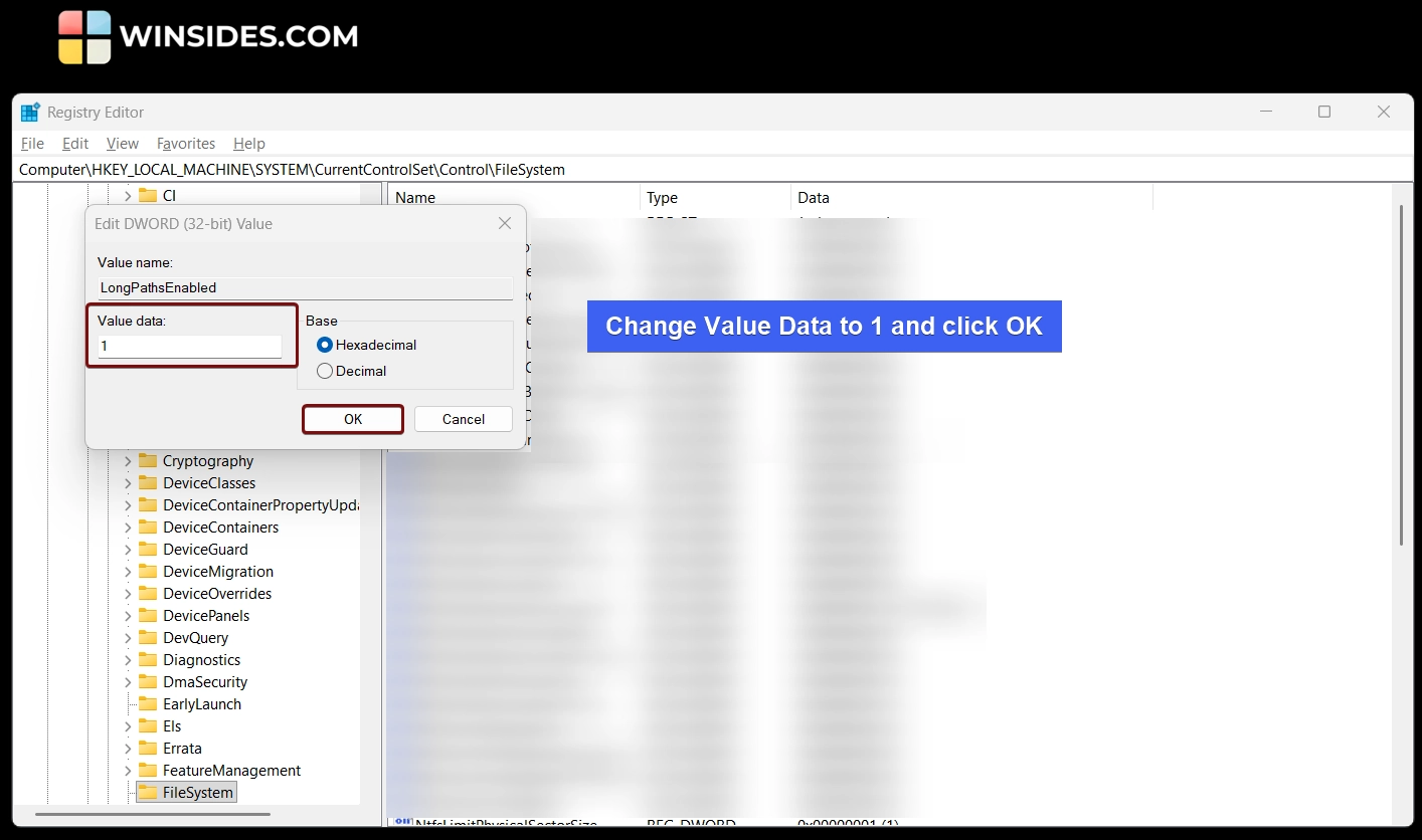 Change Value Data to 1