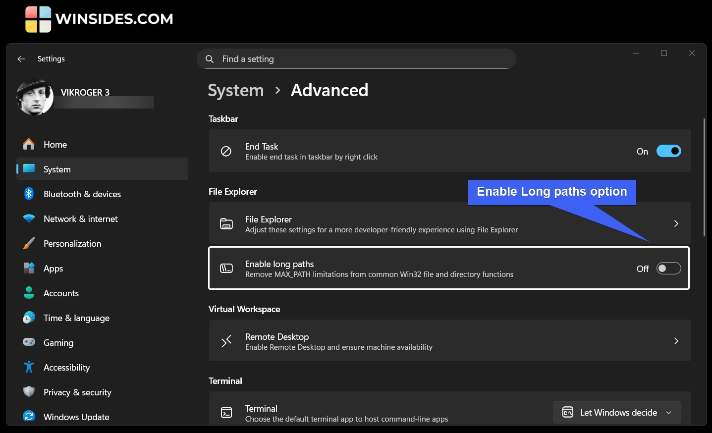 Locate Enable Long Paths option