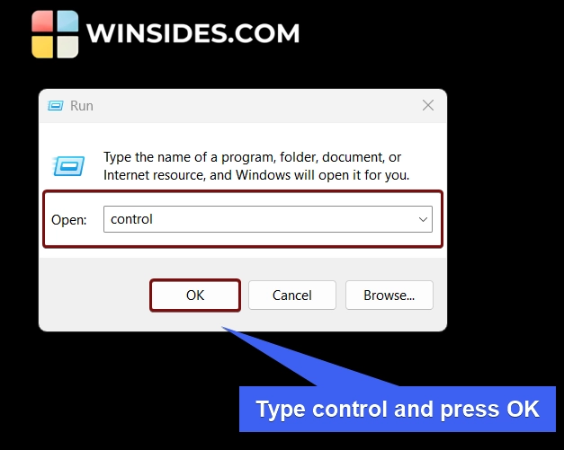 Open the Control Panel using the Run Command