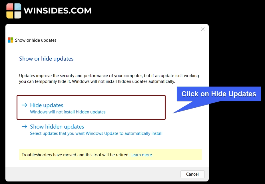 Select Hide Updates