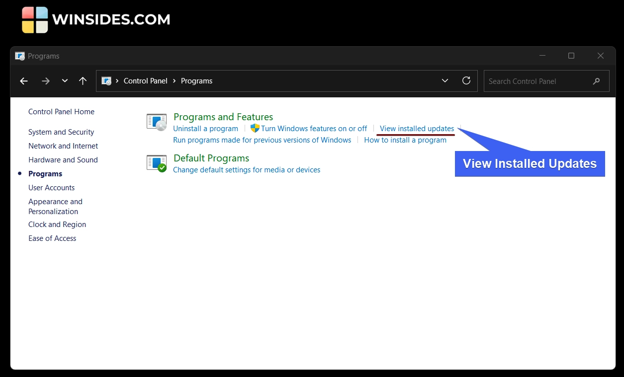 View Installed Updates