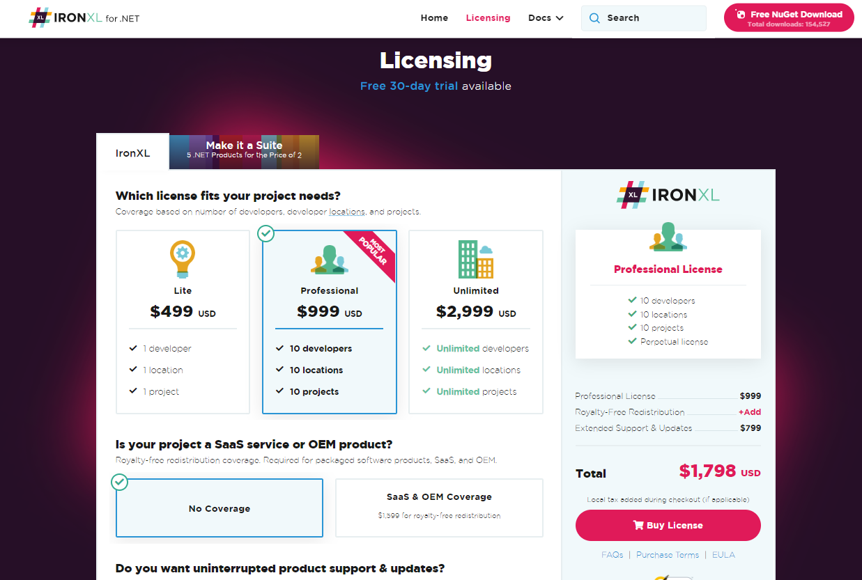 IronXL Pricing Plans