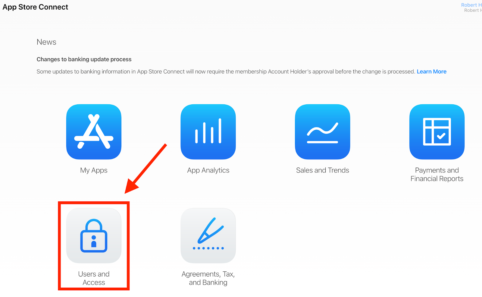 App Store Connect >> Users and Access