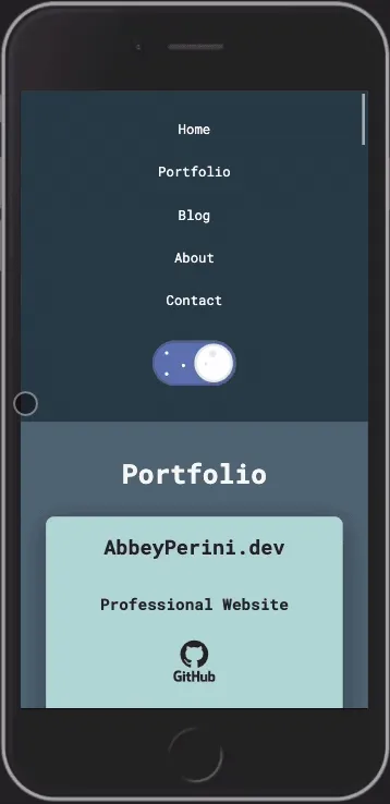 mobile - toggle looks like a moon with stars click changes the site from dark mode to light mode and the toggle now looks like a sun with clouds