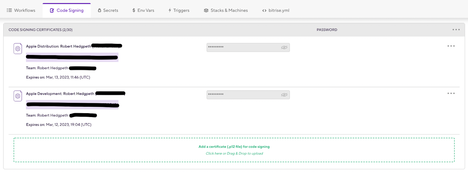 Loading certificates into Bitrise