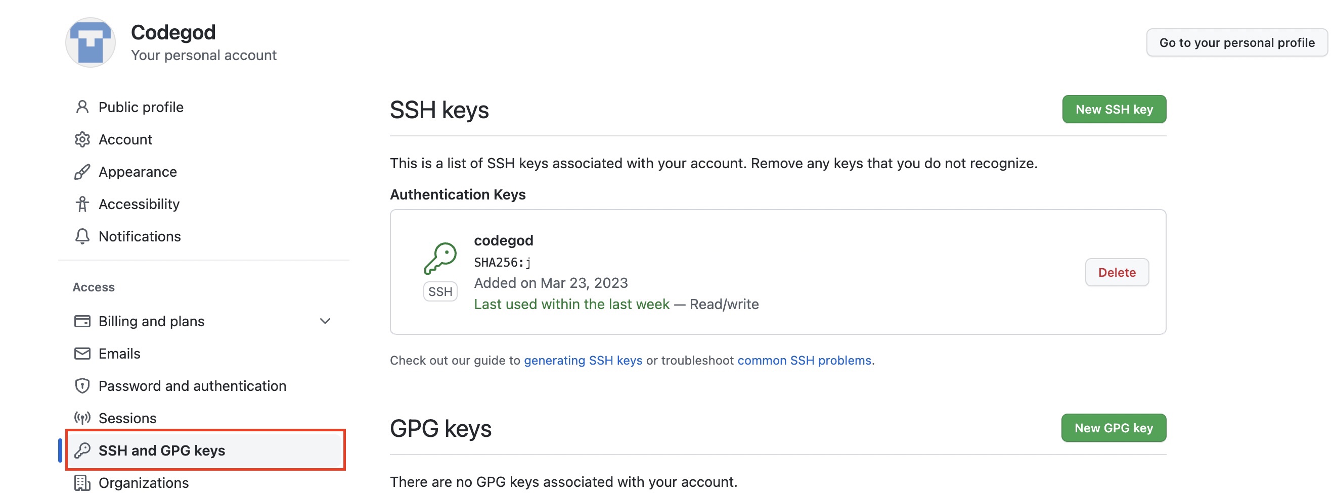 ssh key github