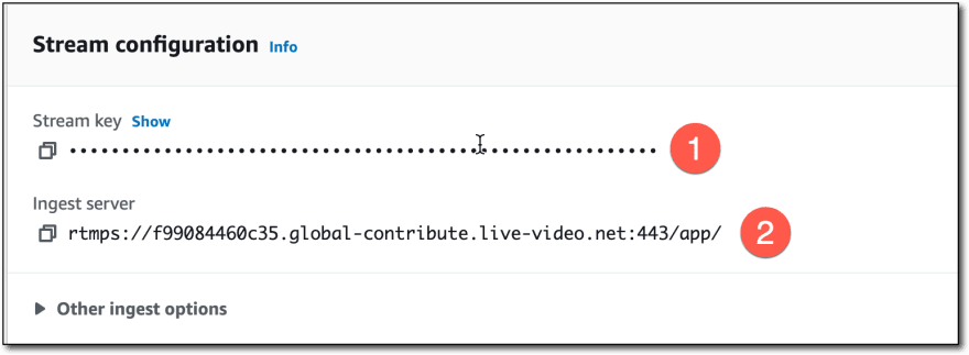 Ingest endpoint and stream key