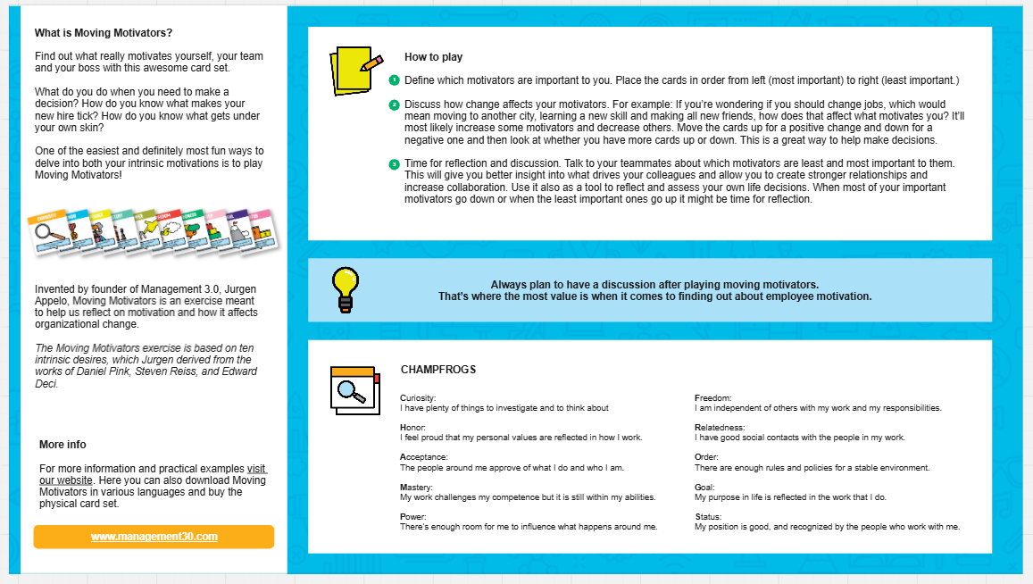 Moving Motivators -Find out what really motivates yourself, your team and your boss with this awesome card set.