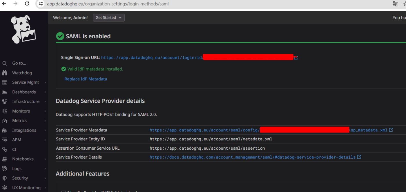 Datadog SAML Settings