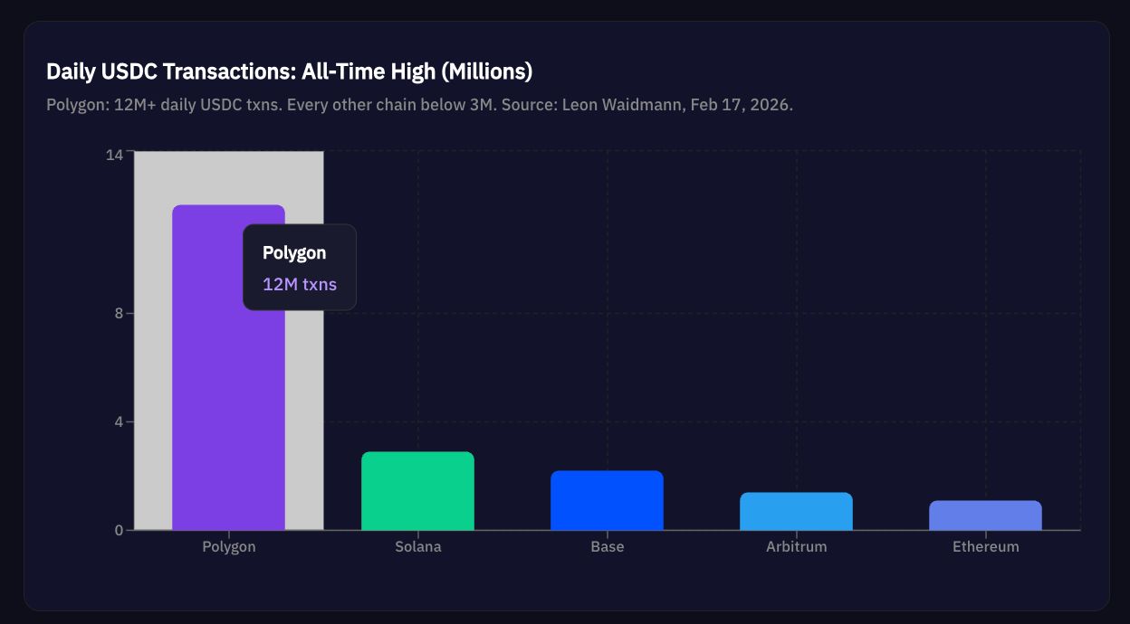 Daily USDC Transactions Data for Polygon, Solana, Base, Arbitrum and Ethereum. 2026