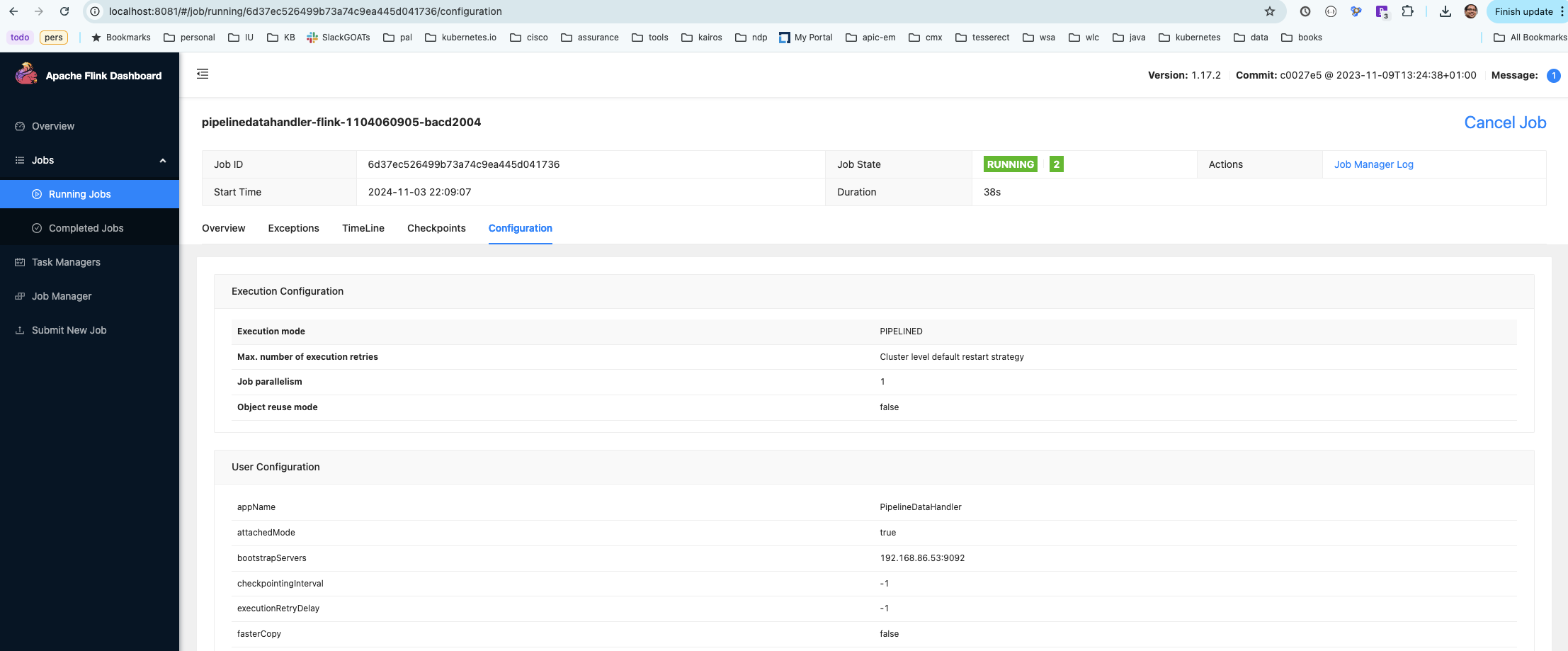  flink console with pipeline configuration(default)