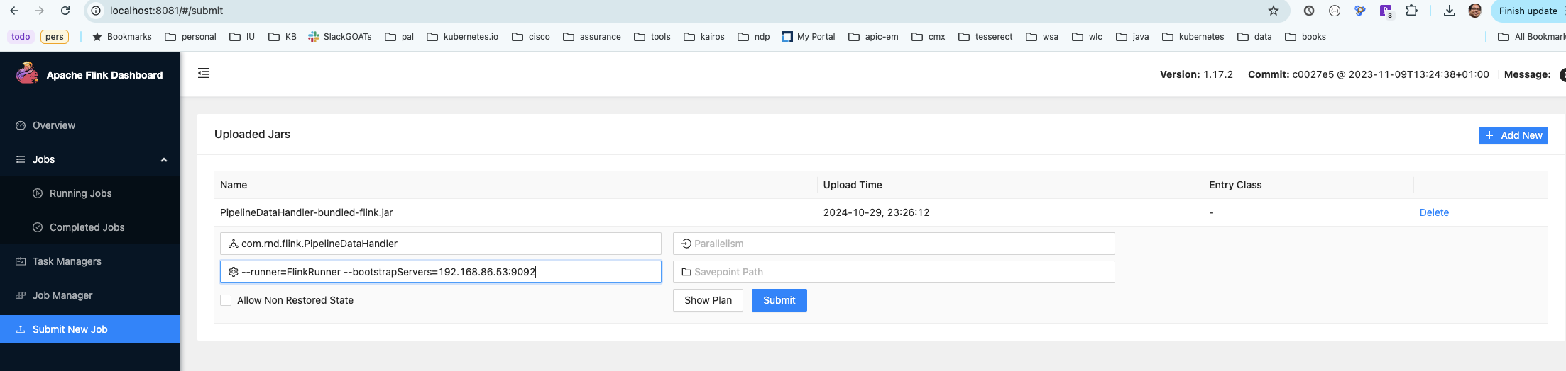  flink console to deploy the pipeline