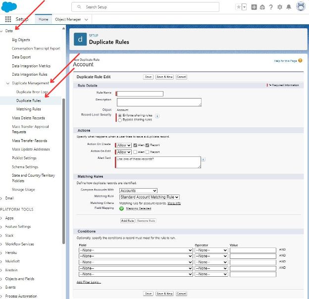 Creating a new Duplicate Rule in Setup