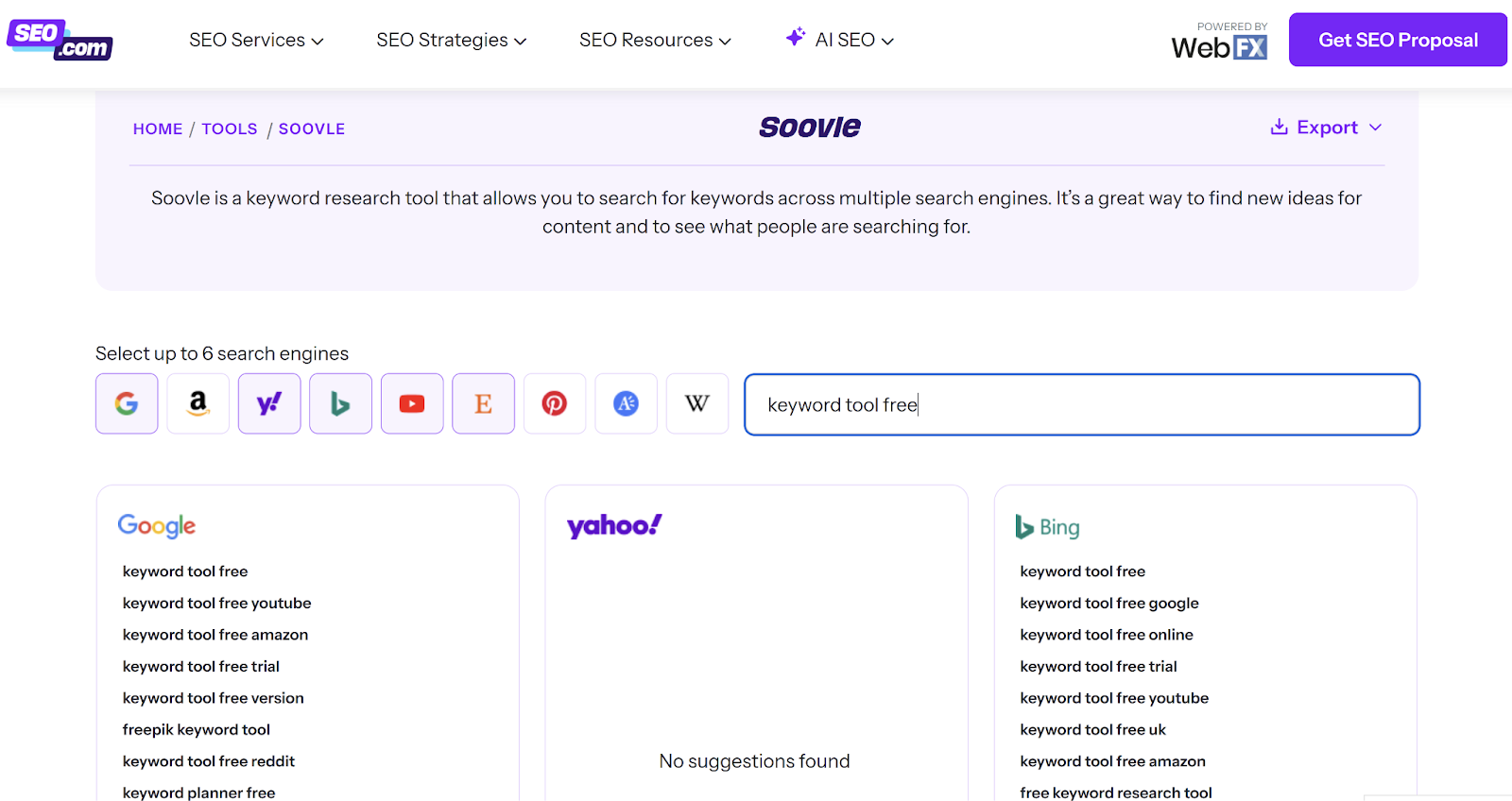 Soovle keyword research tool