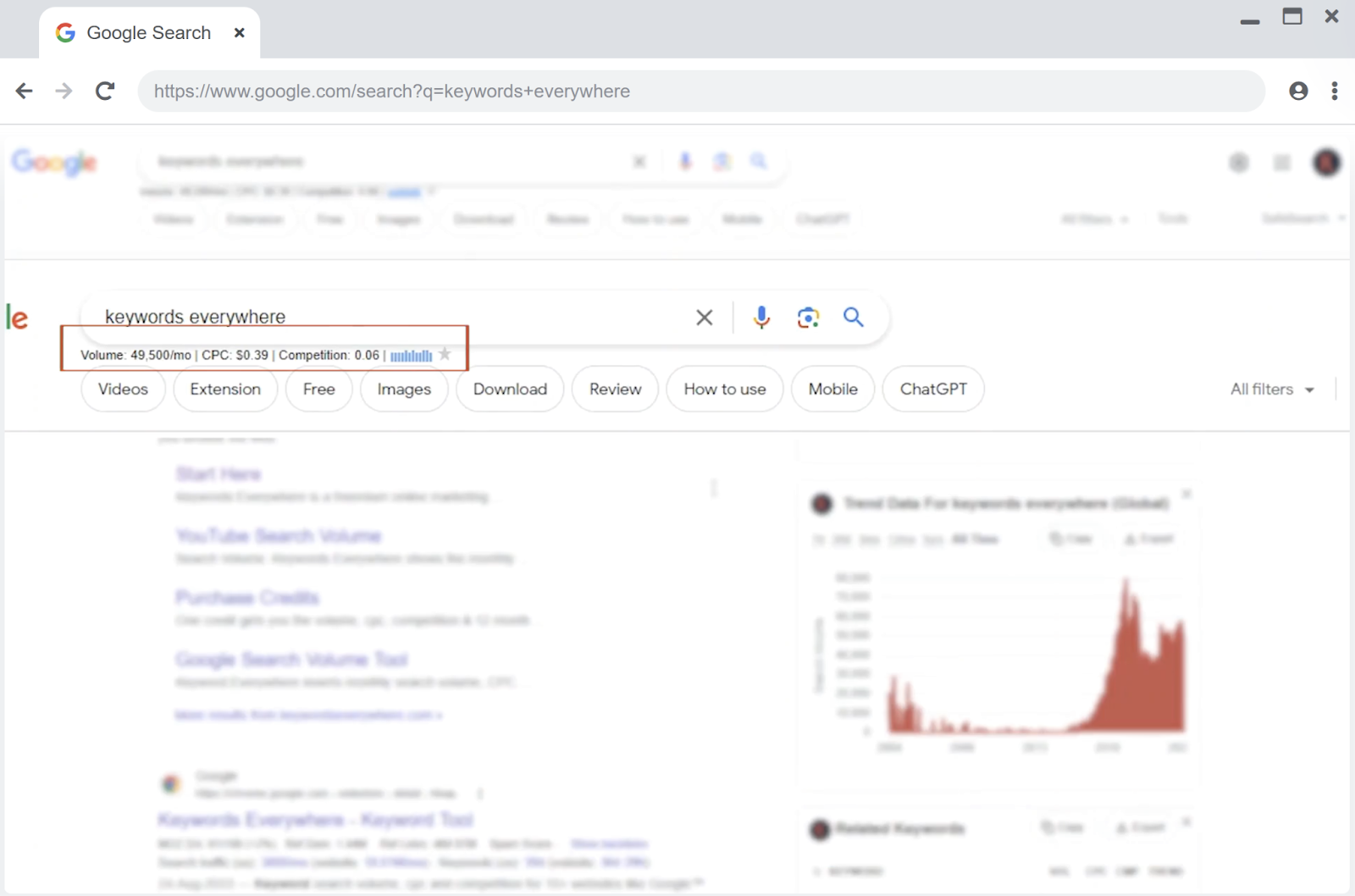 Keywords Everywhere browser extension