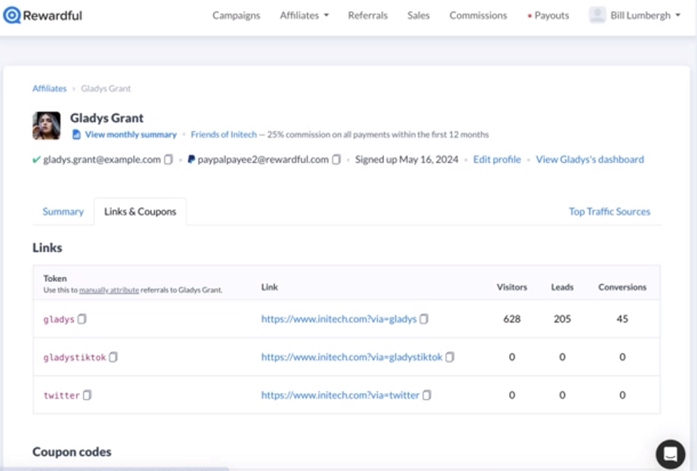 Rewardful affiliate dashboard