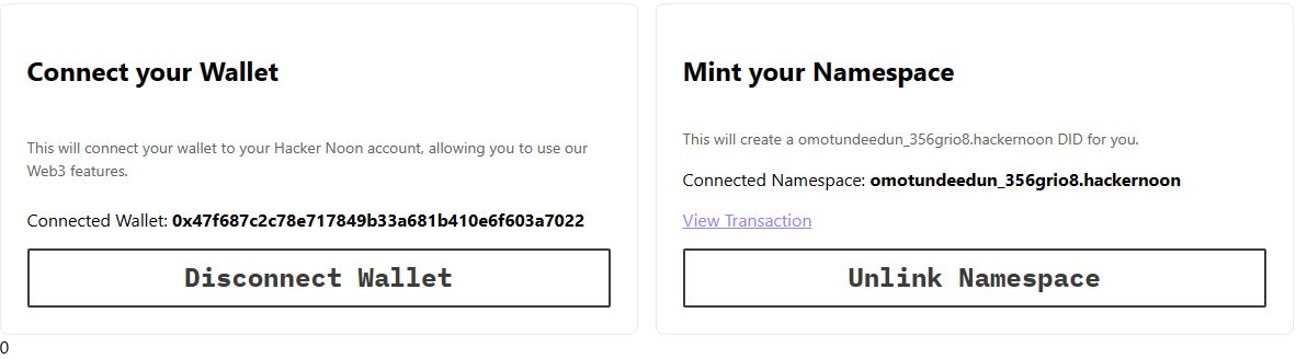 Image showing the connected wallet and new namespace.