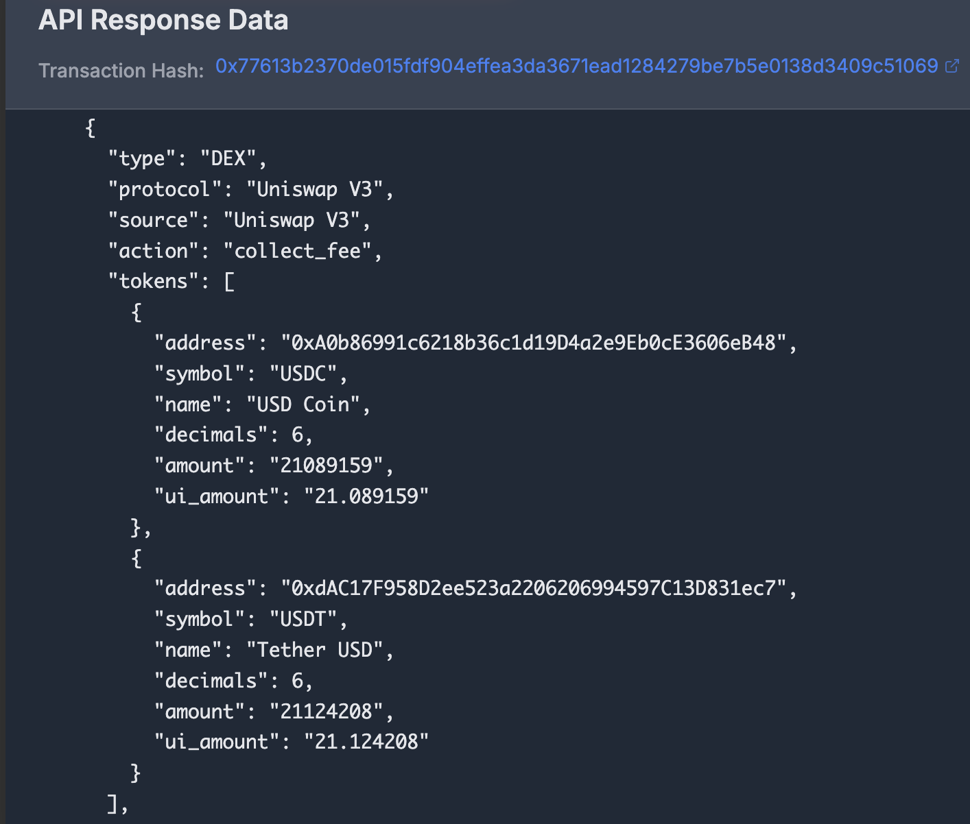 Collect fee event, extracting fees earned