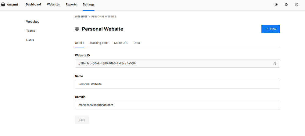 Umami Website Configuration